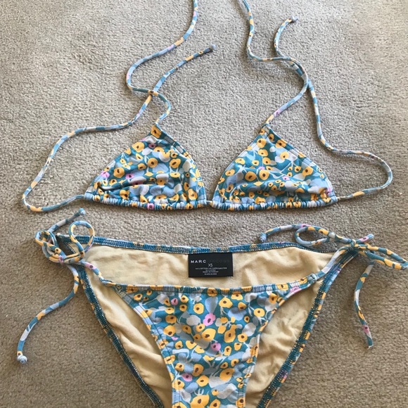 blue floral bathing suit
